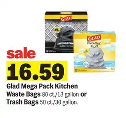 Meijer Glad Mega Pack Kitchen Waste Bags 80 ct./13 gallon or Trash Bags 50 ct./30 gallon offer