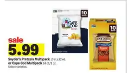 Meijer Snyder's Pretzels Multipack 10 ct./. 92 oz. or Cape Cod Multipack 10 ct./1 oz offer