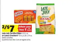 Meijer Late July Tortilla Chips 6-10.1 oz. or Lance Crackers* 10 ct./1.25-1.75 oz offer