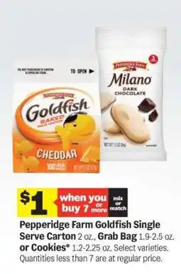 Meijer Pepperidge Farm Goldfish Single Serve Carton, Grab Bag or Cookies offer