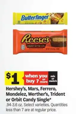 Meijer Hershey’s, Mars, Ferrero, Mondelez, Werther’s, Trident or Orbit Candy Single offer