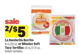 Meijer La Banderita Burrito or Mission Soft Taco Tortillas offer