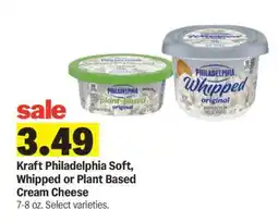 Meijer Kraft Philadelphia Soft, Whipped or Plant Based Cream Cheese offer
