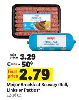Meijer Meijer Breakfast Sausage Roll, Links or Patties offer