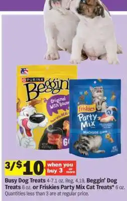 Meijer Beggin’ Dog Treats or Friskies Party Mix Cat Treats offer