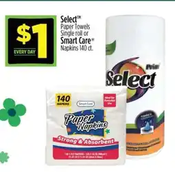 Dollar General Select Paper Towels Single roll or Smart Care Napkins 140 ct offer
