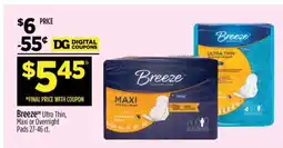 Dollar General Breeze Ultra Thin, Maxi or Overnight Pads 27-46 ct offer