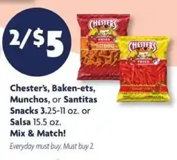 Family Dollar Chester's, Baken-ets, Munchos, or Santitas Snacks offer