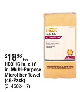 The Home Depot HDX 16 in. x 16 in. Multi-Purpose Microfiber Towel (48-Pack) offer
