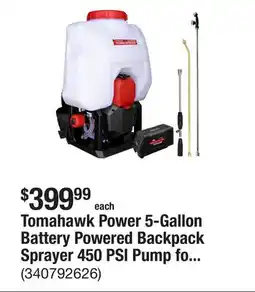 The Home Depot Tomahawk Power 5-Gallon Battery Powered Backpack Sprayer 450 PSI Pump for Pest Control offer