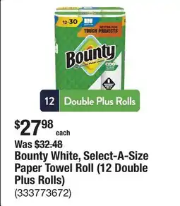 The Home Depot Bounty White, Select-A-Size Paper Towel Roll (12 Double Plus Rolls) offer