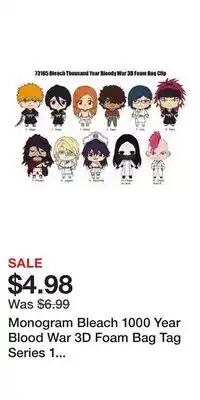 Game Stop Monogram Bleach 1000 Year Blood War 3D Foam Bag Tag Series 1 (Styles May Vary) offer
