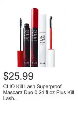 Costco CLIO Kill Lash Superproof Mascara Duo 0.24 fl oz Plus Kill Lash Mascara Remover 0.29 fl oz offer
