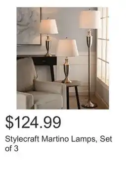 Costco Stylecraft Martino Lamps, Set of 3 offer