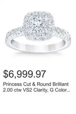Costco Princess Cut & Round Brilliant 2.00 ctw VS2 Clarity, G Color Diamond Platinum Halo Ring offer