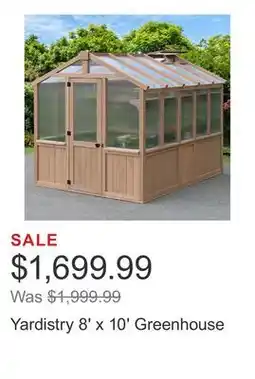 Costco Yardistry 8' x 10' Greenhouse offer