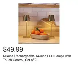 Costco Mikasa Rechargeable 14-inch LED Lamps with Touch Control, Set of 2 offer