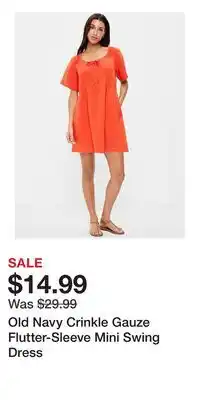 Old Navy Old Navy Crinkle Gauze Flutter-Sleeve Mini Swing Dress offer