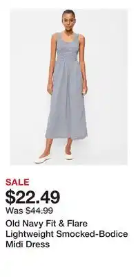 Old Navy Old Navy Fit & Flare Lightweight Smocked-Bodice Midi Dress offer