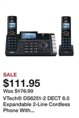 Office Depot VTech DS6251-2 DECT 6.0 Expandable 2-Line Cordless Phone With Answering System, 80-1375-00 offer