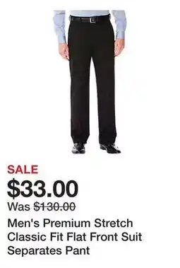 Belk Men's Premium Stretch Classic Fit Flat Front Suit Separates Pant offer