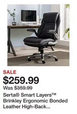 Office Depot Serta Smart Layers Brinkley Ergonomic Bonded Leather High-Back Executive Office Chair, Black/Silver offer