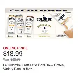 Costco La Colombe Draft Latte Cold Brew Coffee, Variety Pack, 9 fl oz, 12-count offer