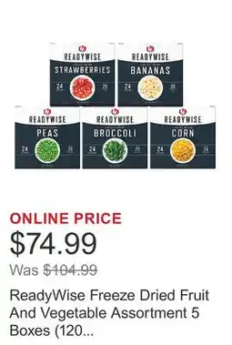 Costco ReadyWise Freeze Dried Fruit And Vegetable Assortment 5 Boxes (120 Total Servings) offer