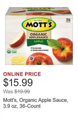 Costco Mott's, Organic Apple Sauce, 3.9 oz, 36-Count offer