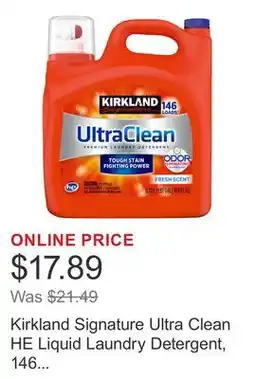 Costco Kirkland Signature Ultra Clean HE Liquid Laundry Detergent, 146 loads, 194 fl oz offer