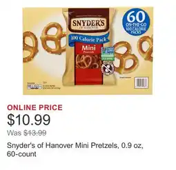 Costco Snyder's of Hanover Mini Pretzels, 0.9 oz, 60-count offer