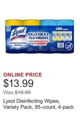 Costco Lysol Disinfecting Wipes, Variety Pack, 95-count, 4-pack offer