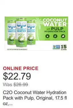 Costco C2O Coconut Water Hydration Pack with Pulp, Original, 17.5 fl oz, 15-count offer
