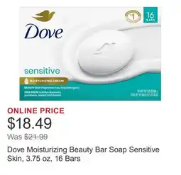 Costco Dove Moisturizing Beauty Bar Soap Sensitive Skin, 3.75 oz, 16 Bars offer