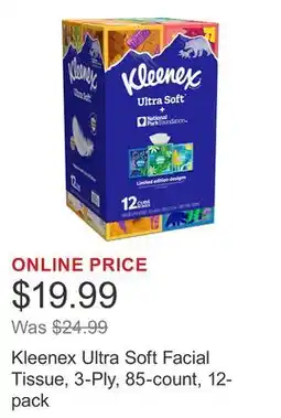 Costco Kleenex Ultra Soft Facial Tissue, 3-Ply, 85-count, 12-pack offer