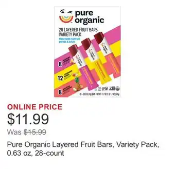 Costco Pure Organic Layered Fruit Bars, Variety Pack, 0.63 oz, 28-count offer