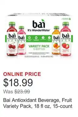 Costco Bai Antioxidant Beverage, Fruit Variety Pack, 18 fl oz, 15-count offer