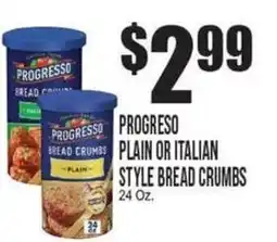 Extra Supermarket Progreso plain or italian style bread crumbs offer