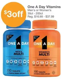 Kinney Drugs One A Day Vitamins Men's or Women's offer
