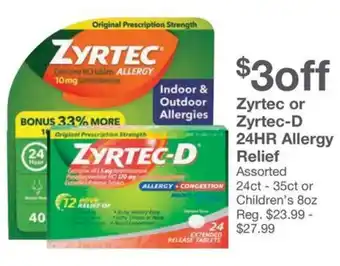 Kinney Drugs Zyrtec or Zyrtec-D 24HR Allergy Relief offer
