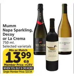 Vons Mumm Napa Sparkling, Decoy or La Crema offer