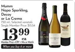 Pavilions Mumm Napa Sparkling, Decoy or La Crema offer