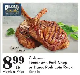 Pavilions Coleman Tomahawk Pork Chop or Duroc Pork Loin Rack offer