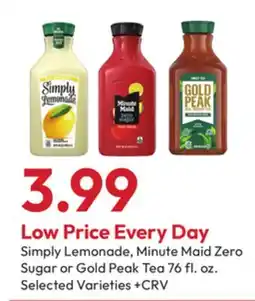 Stater Bros Simply Lemonade, Minute Maid Zero Sugar or Gold Peak Tea offer