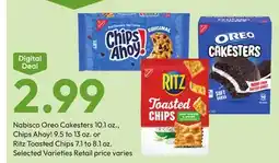 Stater Bros Nabisco Oreo Cakesters 10.1 oz., Chips Ahoy! 9.5 to 13 oz. or Ritz Toasted Chips 7.1 to 8.1 oz offer