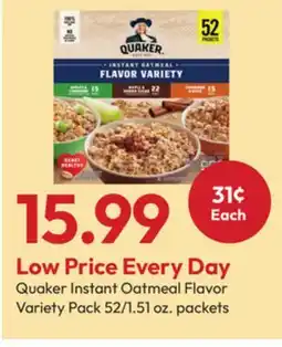 Stater Bros Quaker Instant Oatmeal Flavor Variety Pack offer