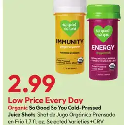 Stater Bros Organic So Good So You Cold-Pressed Juice Shots offer