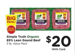 Ralphs Simple Truth Organic 85% Lean Gound Beef offer
