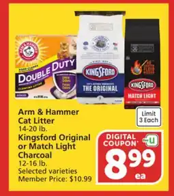 Albertsons Arm & Hammer Cat Litter 14-20 lb. Kingsford Original or Match Light Charcoal 12-16 lb offer