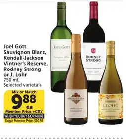 Albertsons Joel Gott Sauvignon Blanc, Kendall-Jackson Vintner's Reserve, Rodney Strong or J. Lohr offer